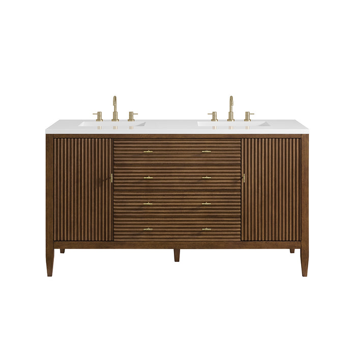 Myrrin 2 Drawers And 2 Doors Bathroom Vanity with White Zeus Quartz Top and Undermount Sinks - Free Standing - 60" Wood/Mid-Century Walnut