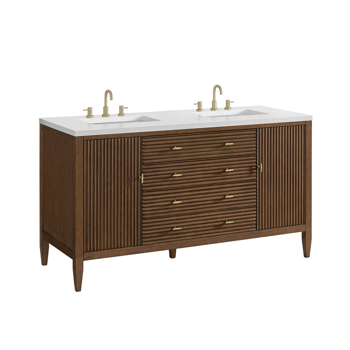 Myrrin 2 Drawers And 2 Doors Bathroom Vanity with White Zeus Quartz Top and Undermount Sinks - Free Standing - 60" Wood/Mid-Century Walnut