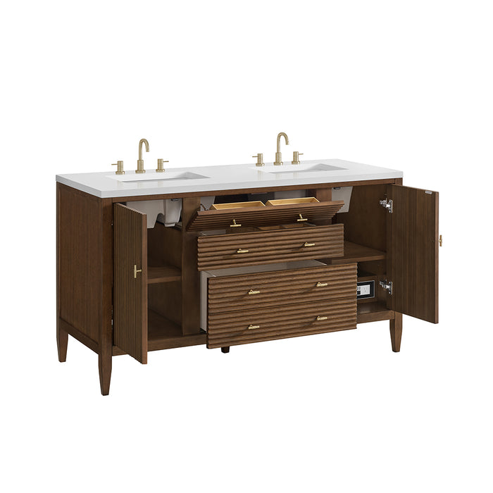 Myrrin 2 Drawers And 2 Doors Bathroom Vanity with White Zeus Quartz Top and Undermount Sinks - Free Standing - 60" Wood/Mid-Century Walnut