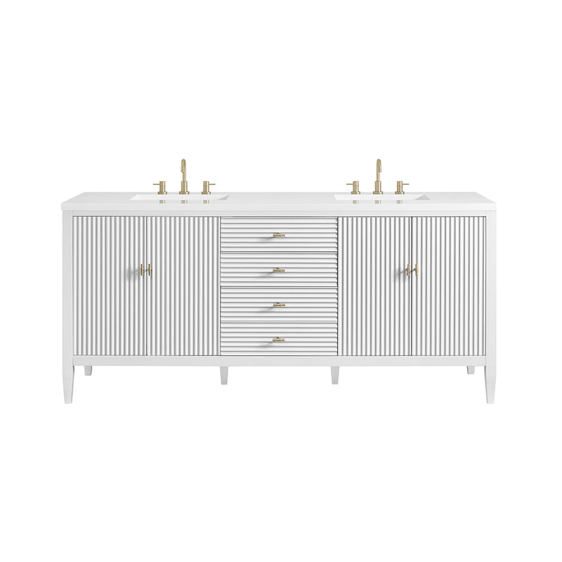 Myrrin 3 Drawers And 4 Doors Bathroom Vanity with White Zeus Quartz Top and Undermount Sinks - Free Standing - 72" Wood/Bright White