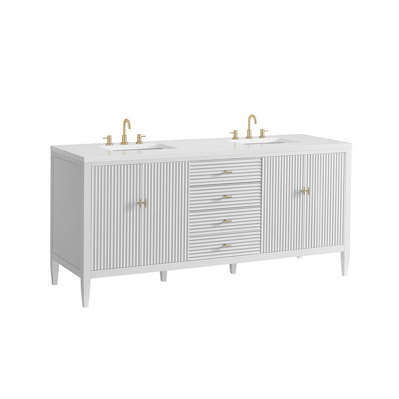 Myrrin 3 Drawers And 4 Doors Bathroom Vanity with White Zeus Quartz Top and Undermount Sinks - Free Standing - 72" Wood/Bright White