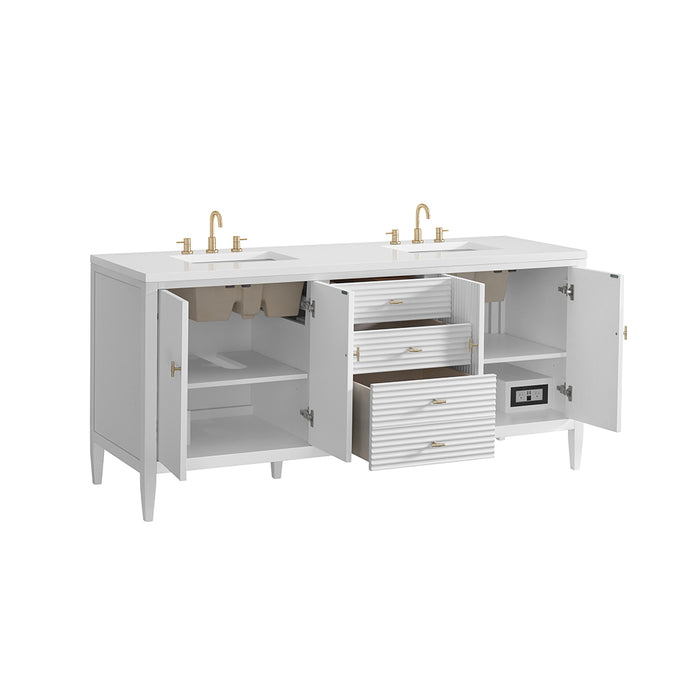 Myrrin 3 Drawers And 4 Doors Bathroom Vanity with White Zeus Quartz Top and Undermount Sinks - Free Standing - 72" Wood/Bright White