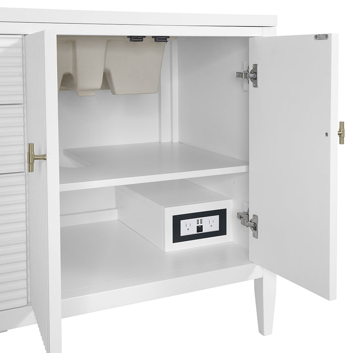 Myrrin 3 Drawers And 4 Doors Bathroom Vanity with White Zeus Quartz Top and Undermount Sinks - Free Standing - 72" Wood/Bright White