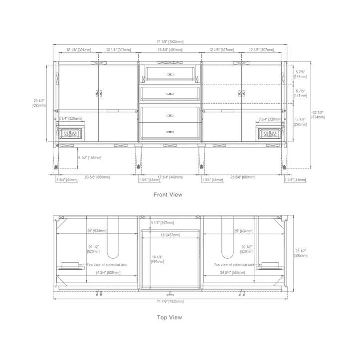 Myrrin 3 Drawers And 4 Doors Bathroom Vanity with White Zeus Quartz Top and Undermount Sinks - Free Standing - 72" Wood/Bright White