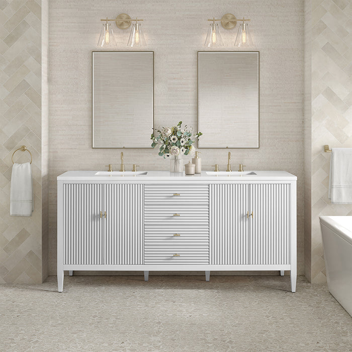 Myrrin 3 Drawers And 4 Doors Bathroom Vanity with White Zeus Quartz Top and Undermount Sinks - Free Standing - 72" Wood/Bright White