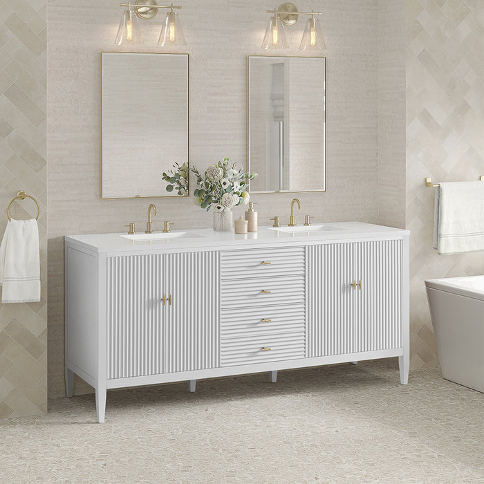 Myrrin 3 Drawers And 4 Doors Bathroom Vanity with White Zeus Quartz Top and Undermount Sinks - Free Standing - 72" Wood/Bright White