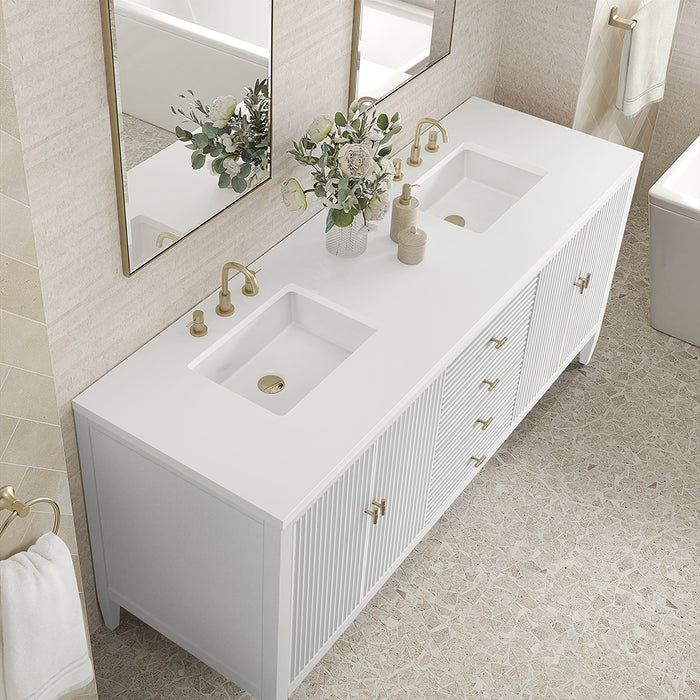 Myrrin 3 Drawers And 4 Doors Bathroom Vanity with White Zeus Quartz Top and Undermount Sinks - Free Standing - 72" Wood/Bright White