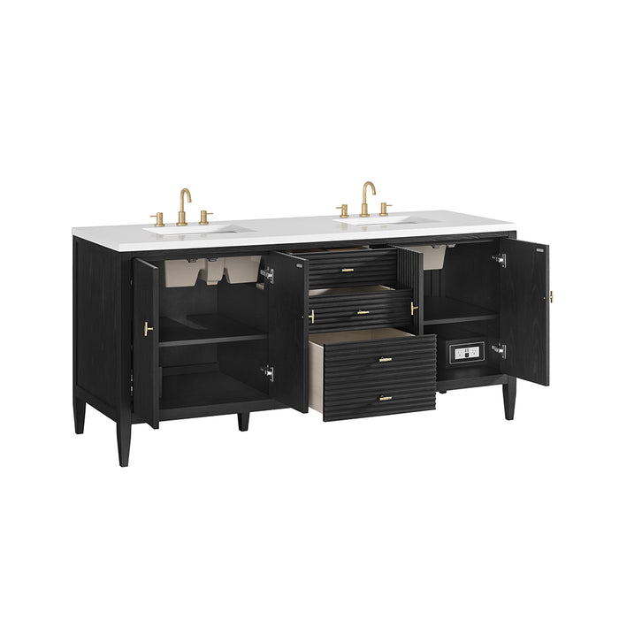 Myrrin 3 Drawers And 4 Doors Bathroom Vanity with White Zeus Quartz Top and Undermount Sinks - Free Standing - 72" Wood/Carbon Oak