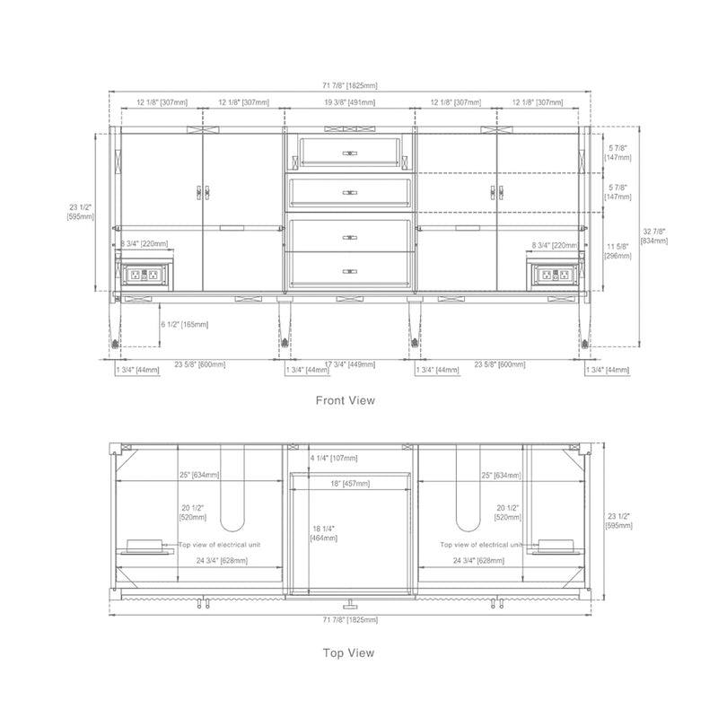 Myrrin 3 Drawers And 4 Doors Bathroom Vanity with White Zeus Quartz Top and Undermount Sinks - Free Standing - 72" Wood/Carbon Oak