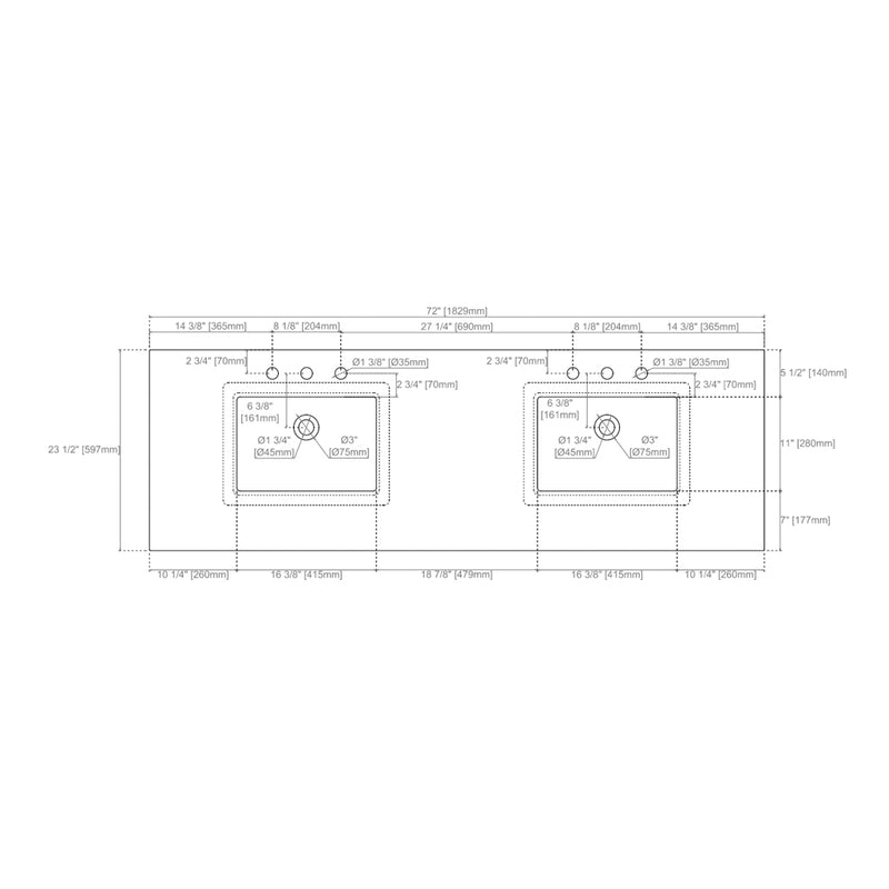 Myrrin 3 Drawers And 4 Doors Bathroom Vanity with White Zeus Quartz Top and Undermount Sinks - Free Standing - 72" Wood/Carbon Oak