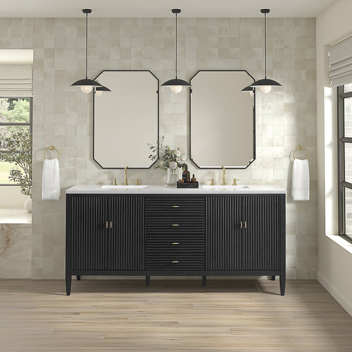 Myrrin 3 Drawers And 4 Doors Bathroom Vanity with White Zeus Quartz Top and Undermount Sinks - Free Standing - 72" Wood/Carbon Oak