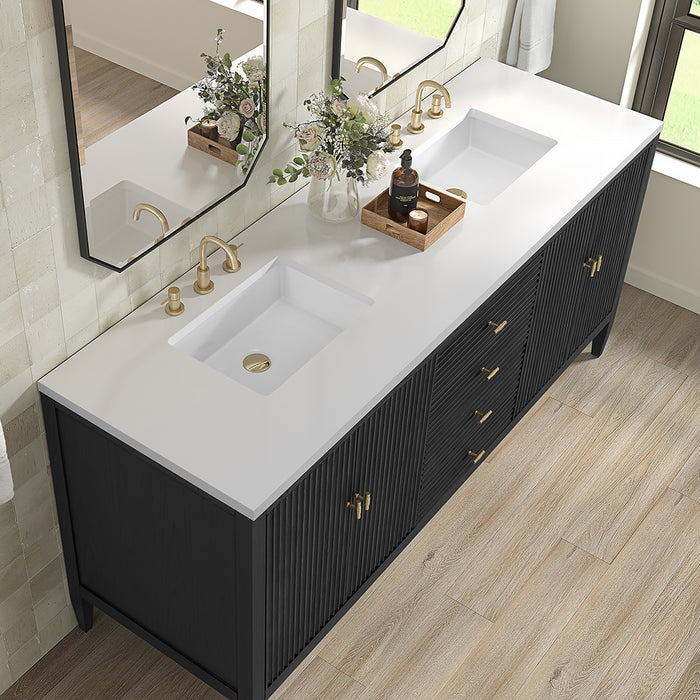 Myrrin 3 Drawers And 4 Doors Bathroom Vanity with White Zeus Quartz Top and Undermount Sinks - Free Standing - 72" Wood/Carbon Oak