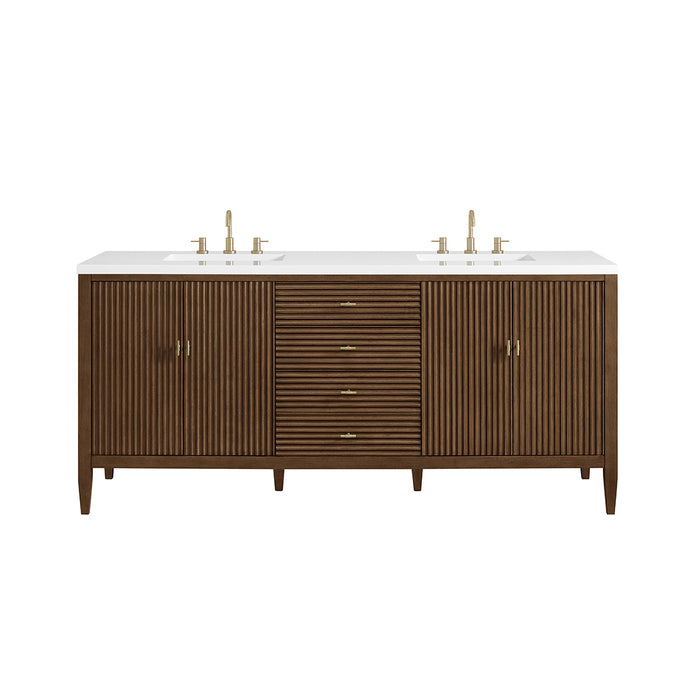 Myrrin 3 Drawers And 4 Doors Bathroom Vanity with White Zeus Quartz Top and Undermount Sinks - Free Standing - 72" Wood/Mid-Century Walnut