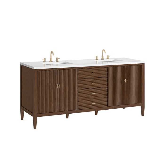 Myrrin 3 Drawers And 4 Doors Bathroom Vanity with White Zeus Quartz Top and Undermount Sinks - Free Standing - 72" Wood/Mid-Century Walnut