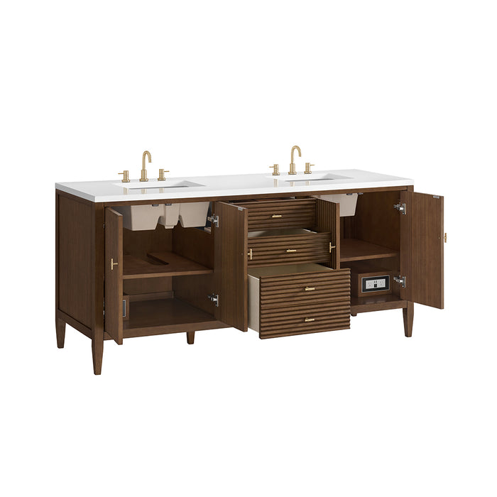 Myrrin 3 Drawers And 4 Doors Bathroom Vanity with White Zeus Quartz Top and Undermount Sinks - Free Standing - 72" Wood/Mid-Century Walnut