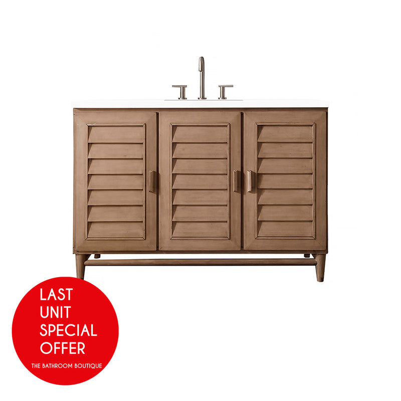 Portland 3 Doors and 7 Drawers Bathroom Vanity with Quartz Sink - Floor Mount - 48" Wood/Whitewashed Walnut - Last Unit Special Offer