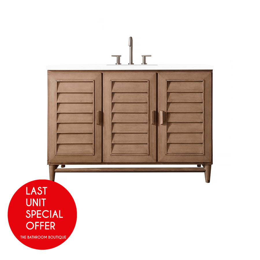 Portland 3 Doors and 7 Drawers Bathroom Vanity with Quartz Sink - Floor Mount - 48" Wood/Whitewashed Walnut - Last Unit Special Offer