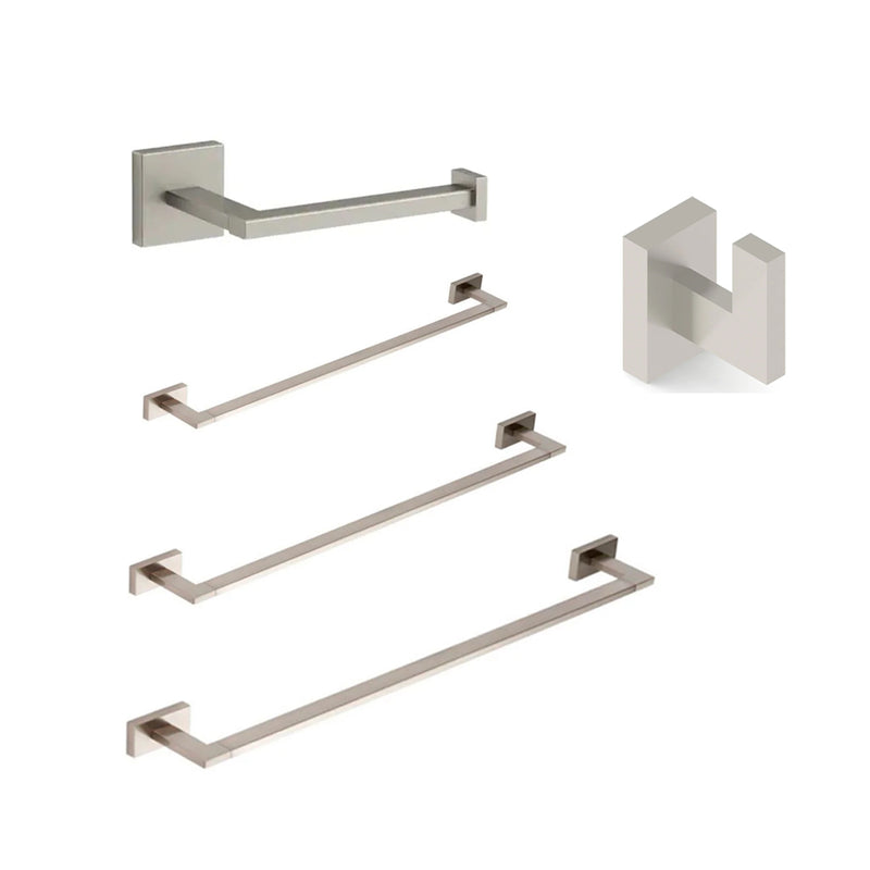 Devon Square Bathroom Accessories Set - Wall Mount - Brass/Brushed Nickel