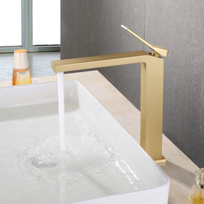 Devon Line High Bathroom Faucet - Vessel - 12" Brass/Polished Nickel