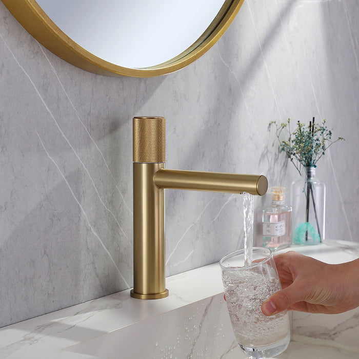 Metro Knurled Bathroom Faucet - Single Hole - 9" Brass/Satin Brass