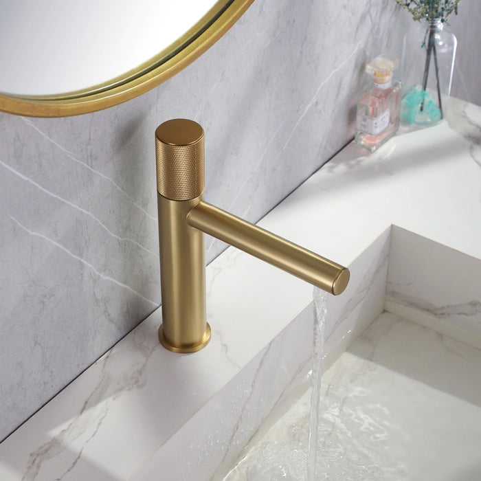 Metro Knurled Bathroom Faucet - Single Hole - 9" Brass/Satin Brass