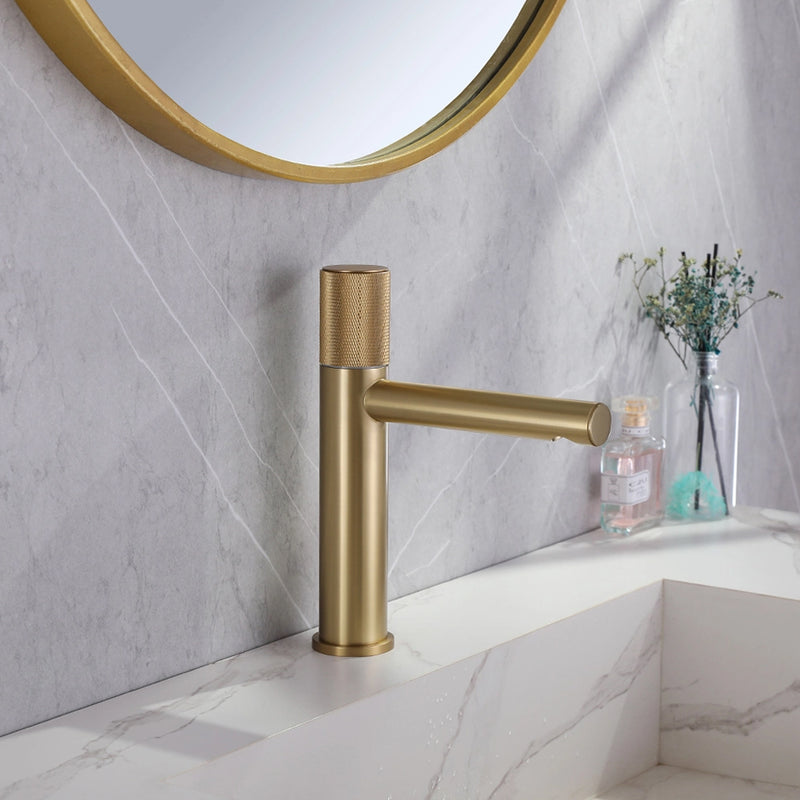 Metro Knurled Bathroom Faucet - Single Hole - 9" Brass/Satin Brass