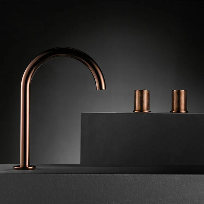 Metro Knurled Bathroom Faucet - Widespread - 8" Brass/Rose Gold
