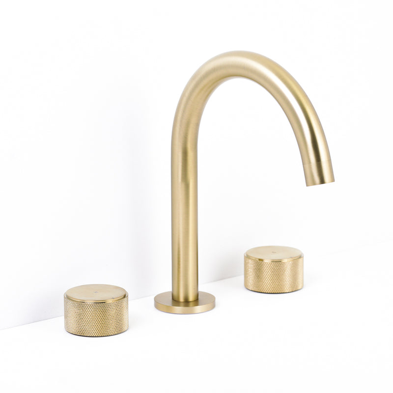 Metro Knurled Bathroom Faucet - Widespread - 10" Brass/Satin Brass