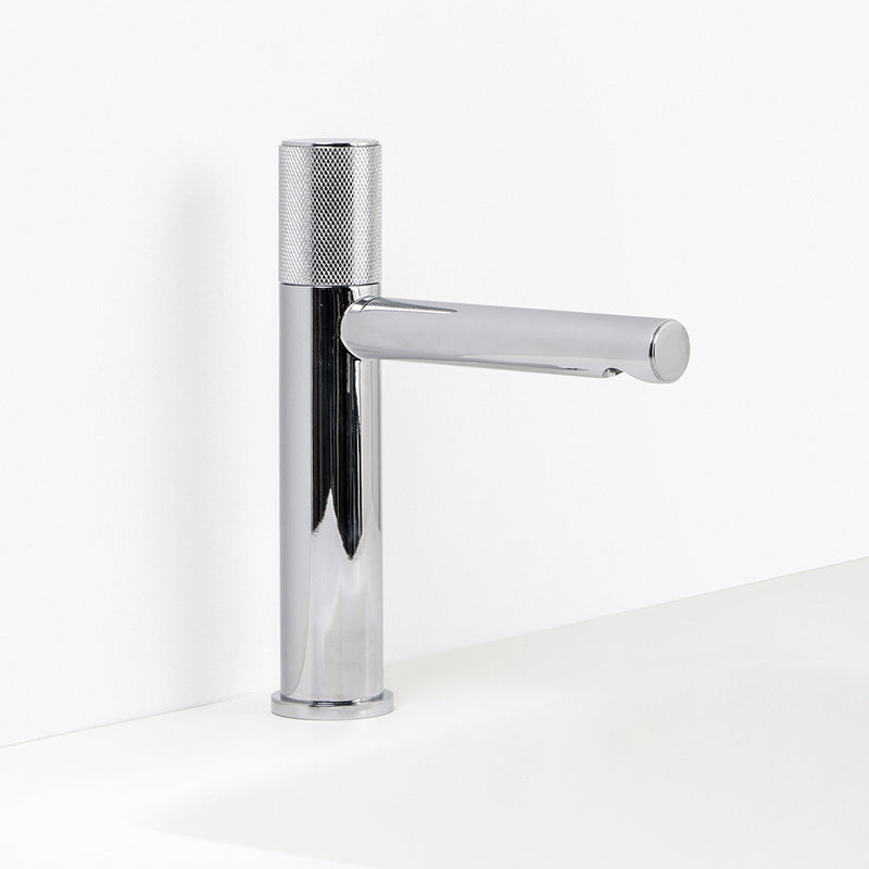 Metro Knurled Bathroom Faucet - Single Hole - 9" Brass/Polished Chrome