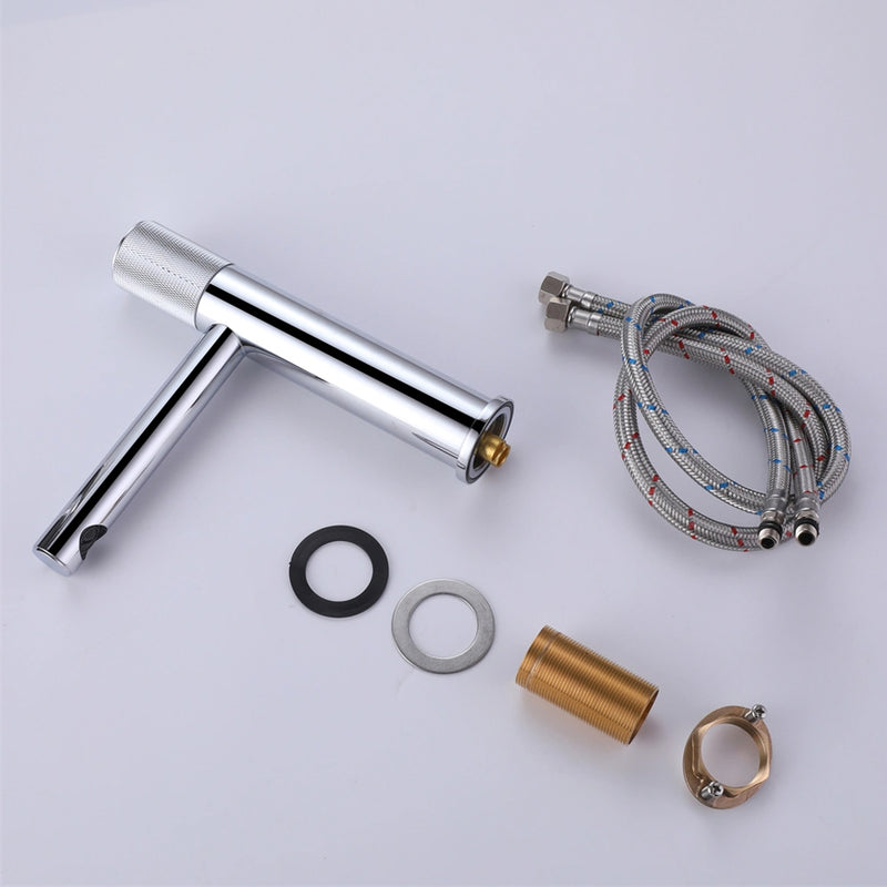 Metro Knurled Bathroom Faucet - Single Hole - 9" Brass/Polished Chrome