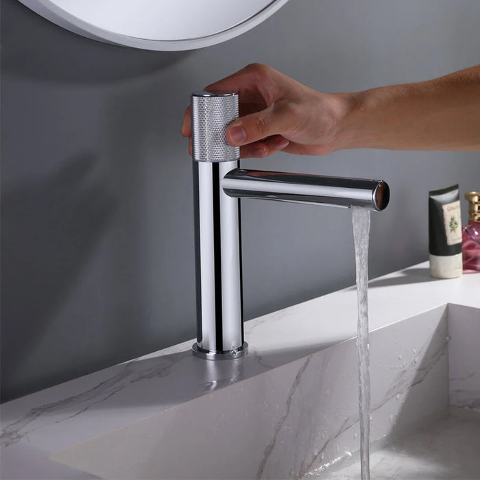 Metro Knurled Bathroom Faucet - Single Hole - 9" Brass/Polished Chrome