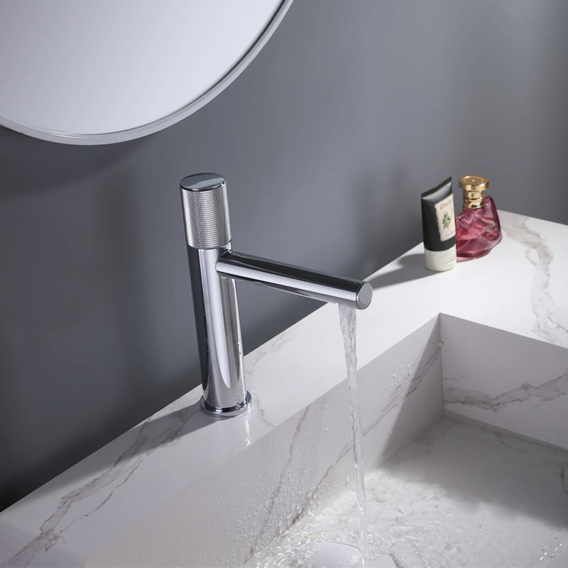 Metro Knurled Bathroom Faucet - Single Hole - 9" Brass/Polished Chrome