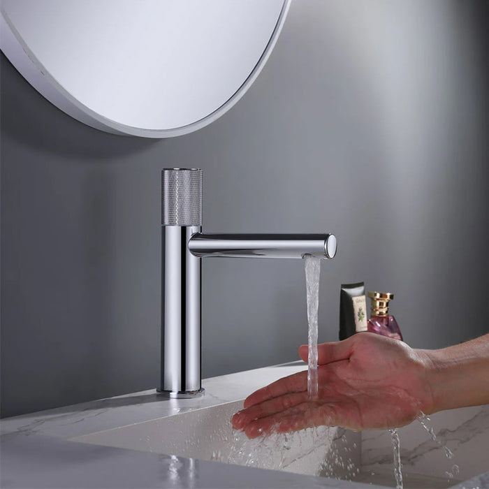 Metro Knurled Bathroom Faucet - Single Hole - 9" Brass/Brushed Nickel