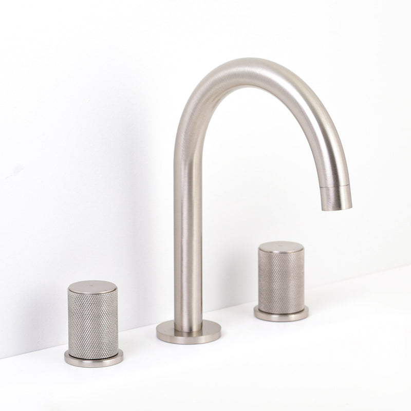 Metro Knurled Bathroom Faucet - Widespread - 8" Brass/Brushed Nickel