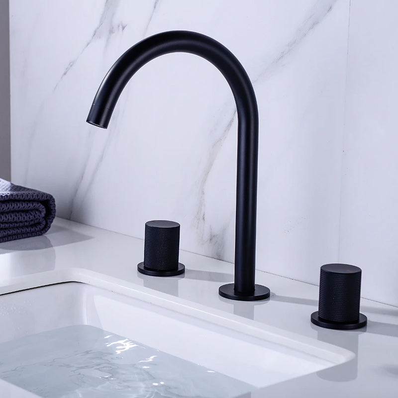 Metro Knurled Bathroom Faucet - Widespread - 8" Brass/Matt Black