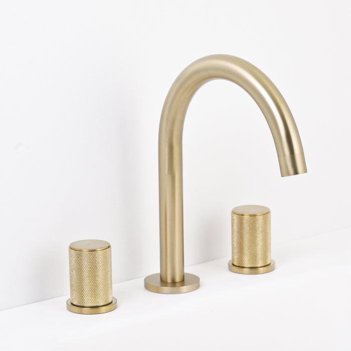 Metro Knurled Bathroom Faucet - Widespread - 8" Brass/Satin Brass