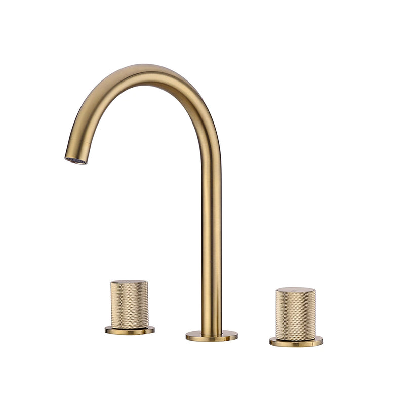 Metro Knurled Bathroom Faucet - Widespread - 8" Brass/Satin Brass