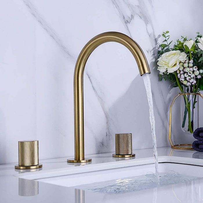Metro Knurled Bathroom Faucet - Widespread - 8" Brass/Satin Brass