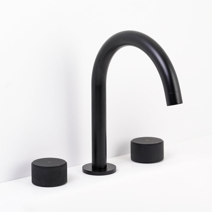Metro Knurled Bathroom Faucet - Widespread - 10" Brass/Matt Black