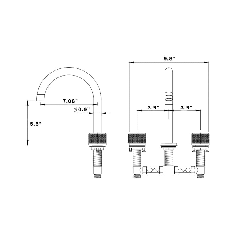 Metro Knurled Bathroom Faucet - Widespread - 8" Brass/Matt Black