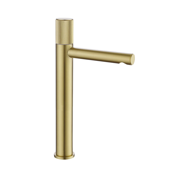 Metro Knurled Long Spout Bathroom Faucet - Vessel - 12" Brass/Satin Brass