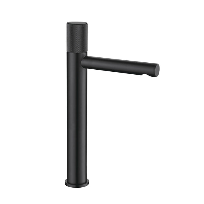 Metro Knurled Long Spout Bathroom Faucet - Vessel - 12" Brass/Matt Black