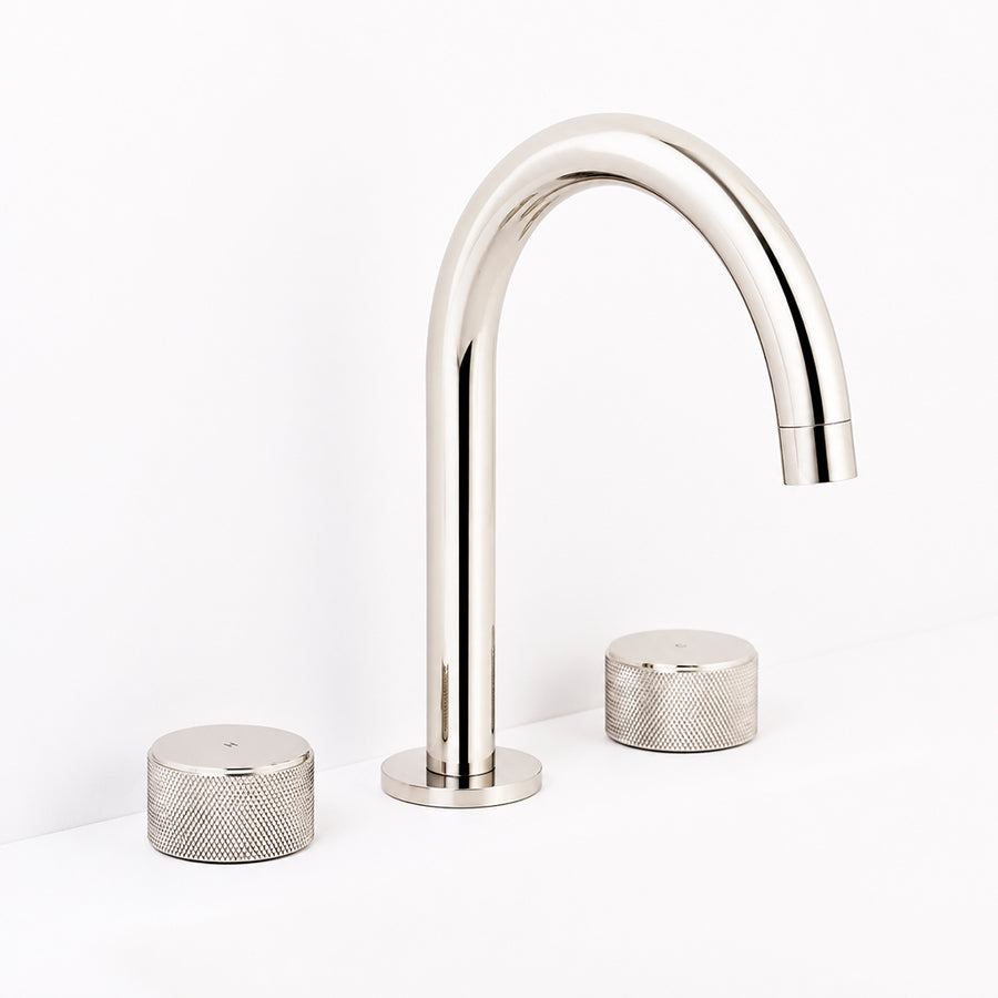 Metro Knurled Bathroom Faucet - Widespread - 10" Brass/Polished Nickel