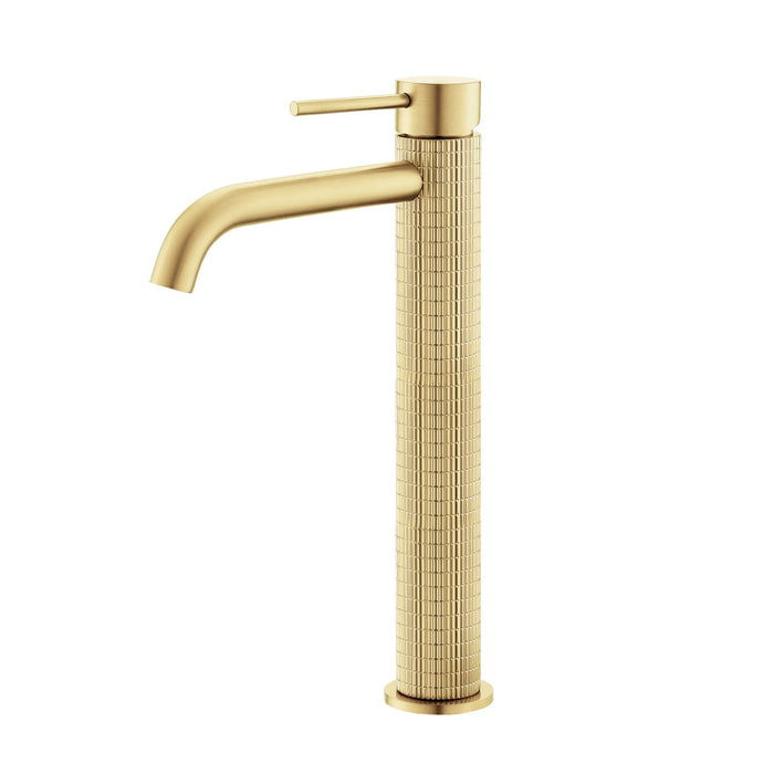 Metro Knurled High Bathroom Faucet - Vessel - 12" Brass/Satin Brass