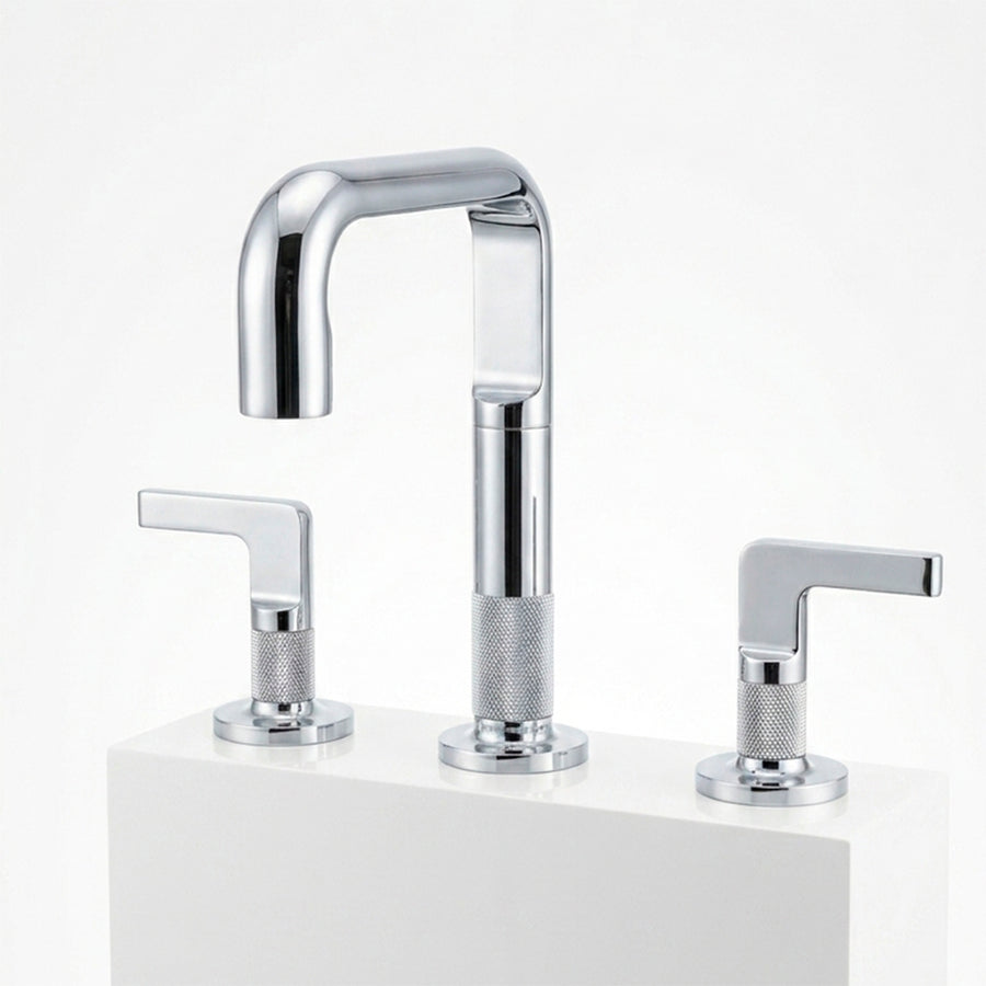 Metro Knurled High Bathroom Faucet - Widespread - 8" Brass/Polished Chrome