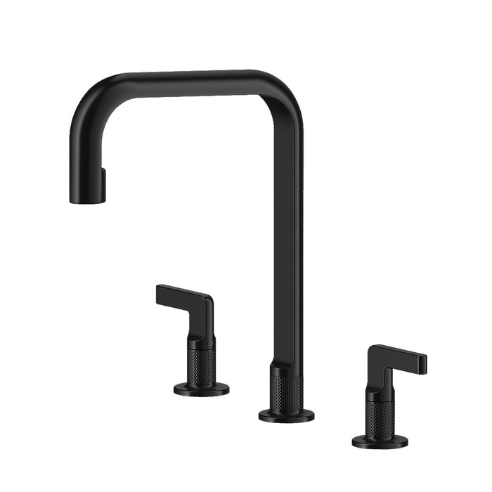 Metro Knurled High Bathroom Faucet - Widespread - 8" Brass/Matt Black