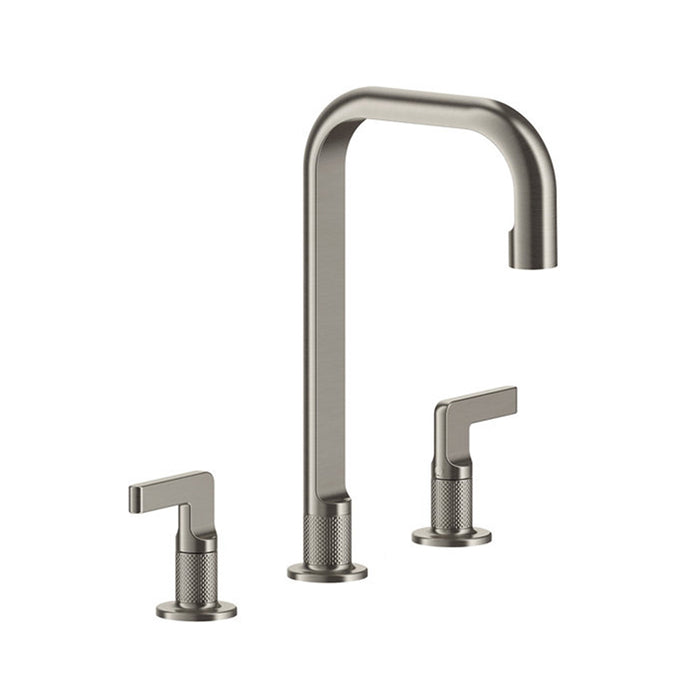 Metro Knurled High Bathroom Faucet - Widespread - 8" Brass/Brushed Nickel