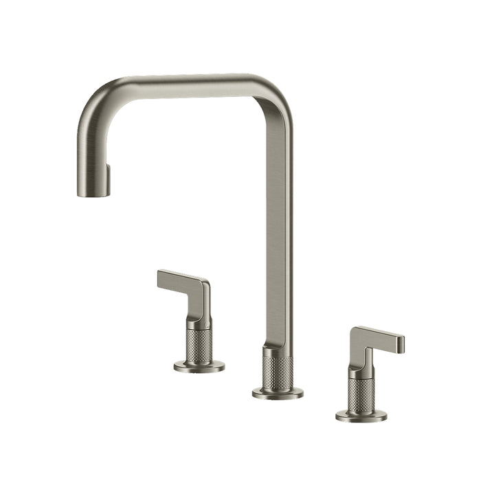 Metro Knurled High Bathroom Faucet - Widespread - 8" Brass/Brushed Nickel