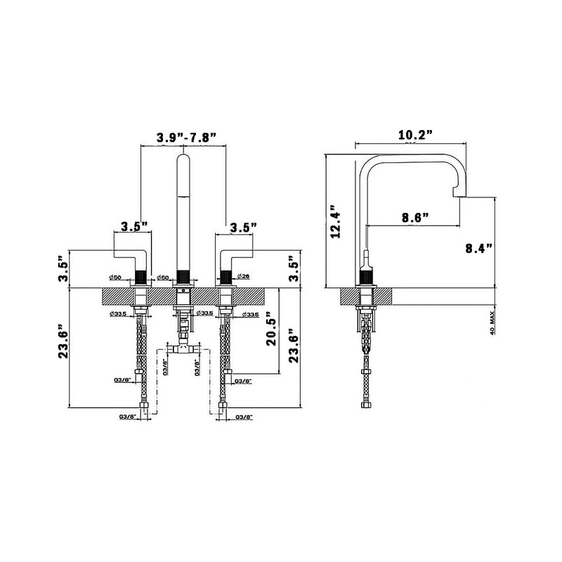Metro Knurled High Bathroom Faucet - Widespread - 8" Brass/Brushed Nickel