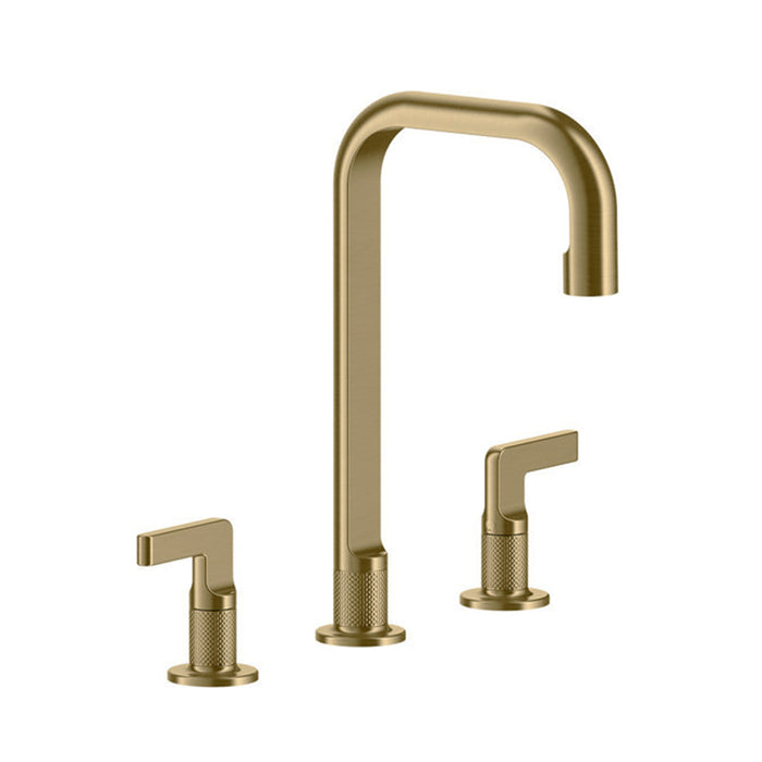 Metro Knurled High Bathroom Faucet - Widespread - 8" Brass/Satin Brass